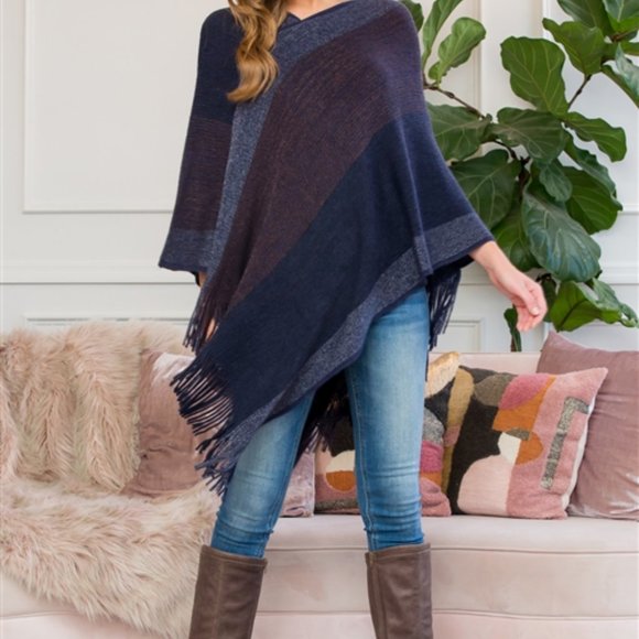 CASUAL DOLLZ Striped Sweater Knit Poncho - Picture 8 of 8